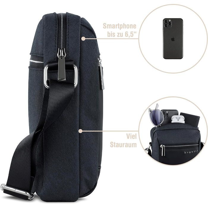 Чоловіча сумка Bugatti Era на плече з відділенням для планшета - Meenger Bag, Кур'єрська сумка (Антрацит Xs, XS)