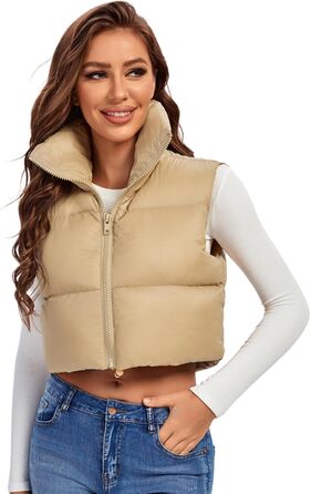 Жіноча жилетка Fuinloth: коротка, тепла, безрукавна, на блискавці, камуфляжний колір хакі, розмір M