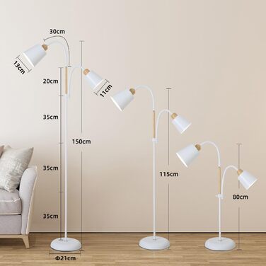 Світлодійна торшер ANTENLICHT YOYO з лампою для читання | E27, 60W | 360° регулювання | Вінтажний металевий торшер для вітальні | 159 см, зелений, без лампочки