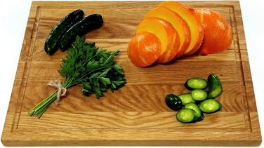NATURE EDITION Cutting Board XL (40 x 30 x 2 cm) made of solid oak wood with a juice groove - wooden cutting board - serving board - antibacterial wooden cutting board - oak kitchen board - wooden meat cutting board