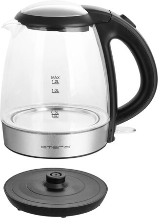 Електричний чайник EMERIO з об'ємом 1.7 л, 2200 Вт, синя LED-підсвітка, 360° підставка, скло Borosilikat, без BPA, WK-119988.7