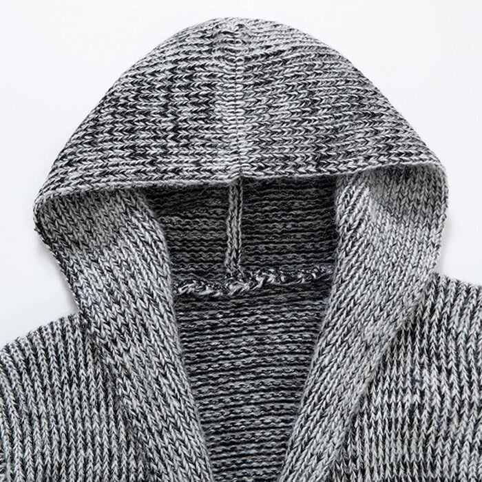 Чоловіча в'язана жилетка кардиган з бавовни, тепла чоловіча толстовка з капюшоном та ґудзиками, чоловічі в'язані жилети, зимові теплі світшоти, однотонні, грубий в'яз, стильний жакет для осені та зими, колір сірий, розмір L