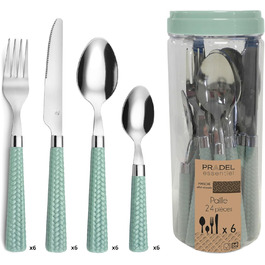 Amefa PAILLE Cutlery Set, 24-Piece | Cutlery Set for 6 People | Stainless Steel, Dishwasher Safe | Cutlery with Colorful Handles in Pastel Green | Dinner Cutlery