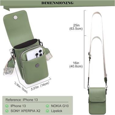 Сумка-органайзер на шию MUIIKOLA з RFID-захистом для телефону, веганська шкіра, зелений світлий. Сумка через плече для жінок з широким ременем та гаманцем.