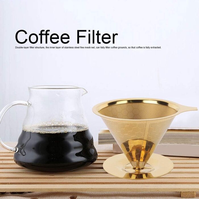 Золотий фільтр для кави Pour-Over з нержавіючої сталі, бджолині соти, багаторазовий, без паперу