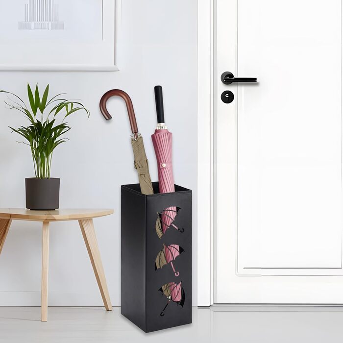 Metal Umbrella Stand - Creative Design, 17x17x43cm - Home, Office, Hotel & Commercial Use - Square, Durable, Black