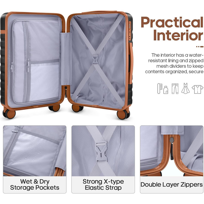 Набір валіз UKEIN 3 шт. з жорстким корпусом, для подорожей, з TSA замком, з ручним багажем, з рюкзаком та косметичкою, чорний