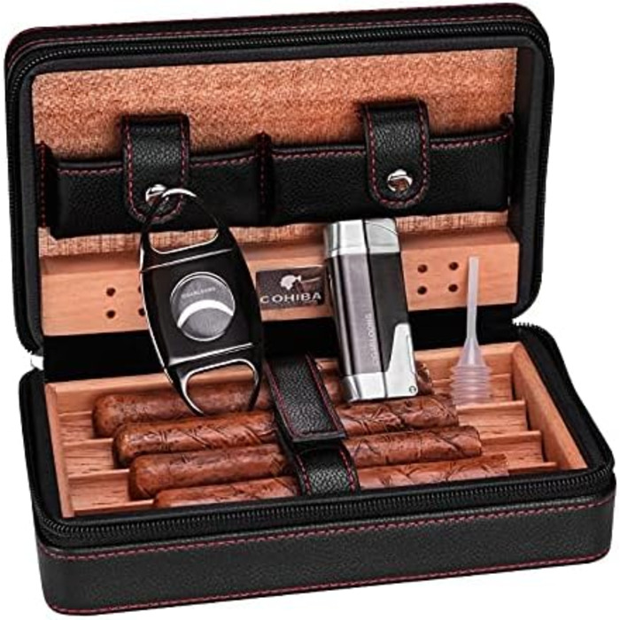Ручний виготовлений Humidor для сигар, переносна шкіряна сигарниця з кедру, набір для сигар для подорожей та коротких поїздок, сигарниця з кедра на 4 сигари, аксесуари для сигар