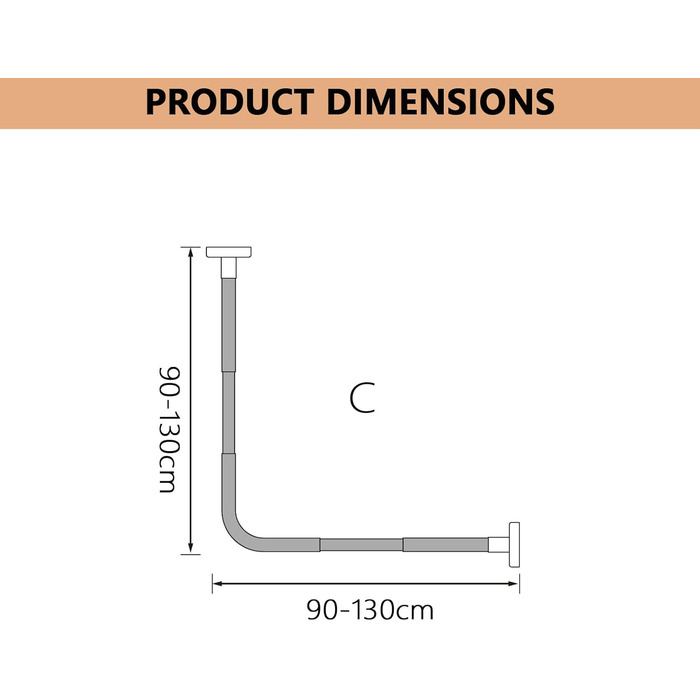 Регульована штанга для душу L-подібної форми без свердління, 304 нержавіюча сталь, для душу, розширювана, кутова, біла (90-130x90-130 см)