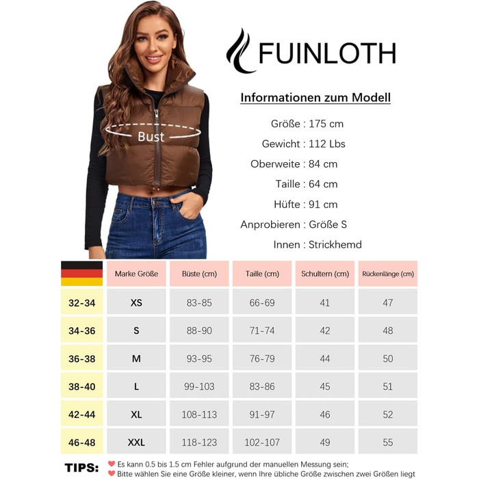 Степлена жилетка Fuinloth Daen Weste з коротким коміром для зими та перехідного періоду (38-40, Коричнева)