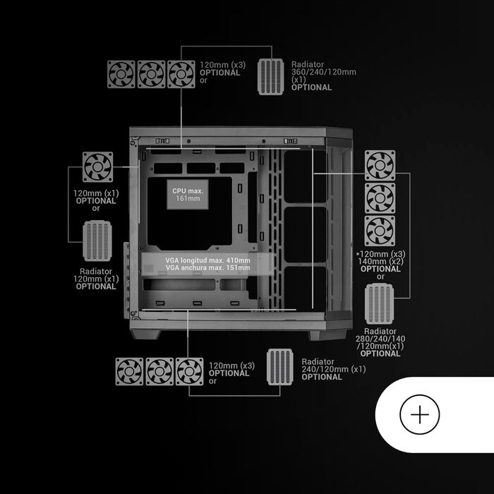 Ігровий корпус Mars Gaming MC-3T CORE ATX, панорамне скло (Dual-Camera), реверсивна материнська плата, підтримка рідкого охолодження, чорний