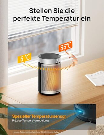 Dreo Energy-Saving Heater, 34 dB Quiet 1500W Electric PTC Ceramic, Thermostat, Overheat & Tip-Over Protection, 12 Hour Timer, Electric Heater for Rooms, Bedrooms, Atom 316, Silver Silver Standard