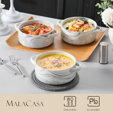 MALACASA Набір супових тарілок з ручками, 800 мл, порцеляна, 4 шт, серія Regular (сірий)