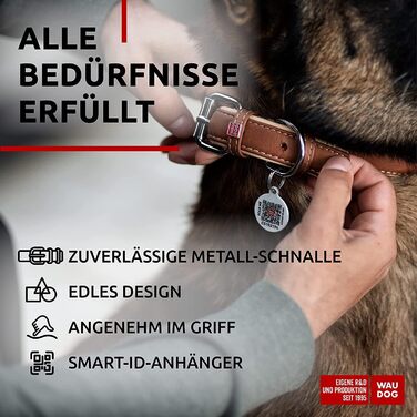 Сумка для собак WAUDOG з натуральної шкіри, великі та середні породи, повсякденне використання, регульована довжина 27-36 см, ширина 15 мм, коричнева