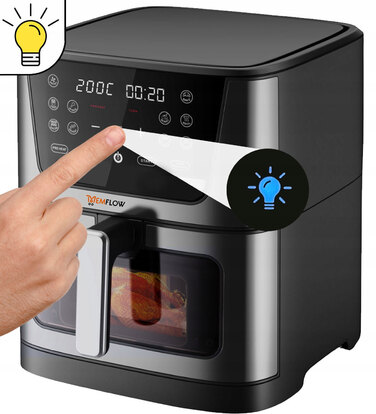 Аерофритюрниця MEMFLOW 8л, 1800 Вт, 14 програм, сенсорне керування, срібляста