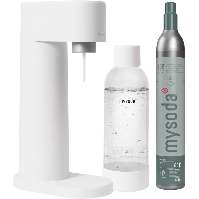MySoda: Набір Woody - Газована вода з дерев'яного композиту, BPA-free пляшка Quick-Lock та CO2 балон (Білий)