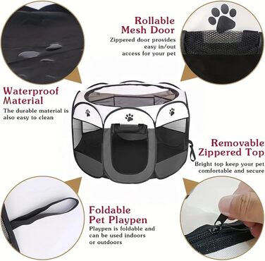 Клітка-вигул для цуценят та котів, 74x74x43 см, сірий (6 панелей)