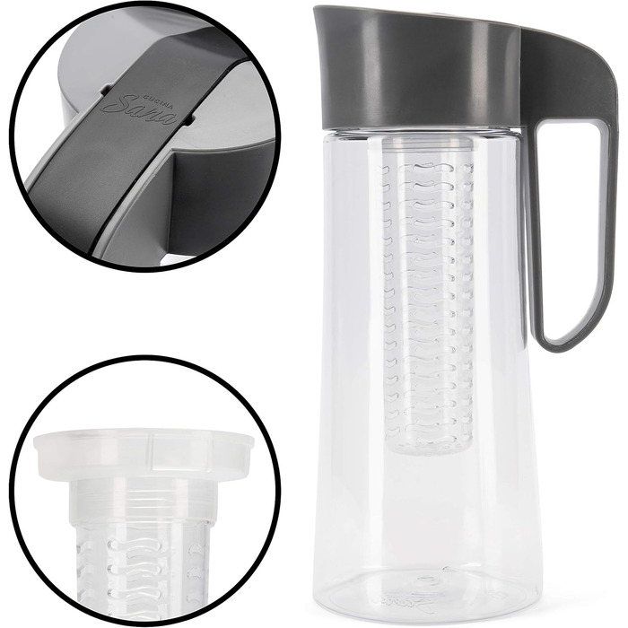 Healthy Kitchen Carafe with Fruit Infuser 2L – Water Carafe with Lid and Infuser, Infused Water Pitcher made of Tritan, 100% BPA-free – dishwasher safe (black)