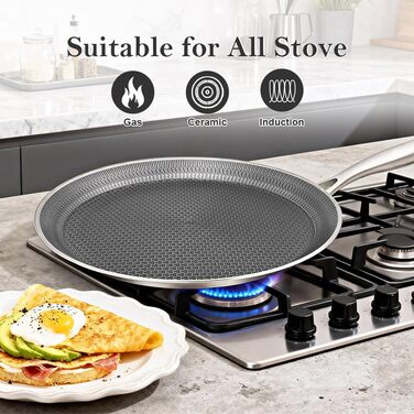 Пательня для млинців з нержавіючої сталі з антипригарним покриттям, 30 см, індукційна сумісність