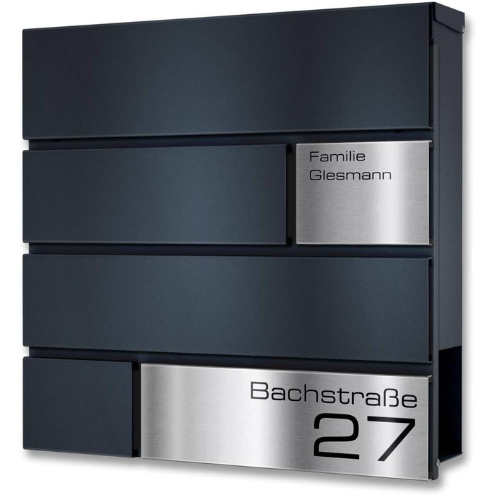 Поштова скринька Metzler Modell G антрацит, порошкове покриття RAL 7016, з гравіюванням та табличкою з нержавіючої сталі, настінний монтаж, 37x37x10.5 см