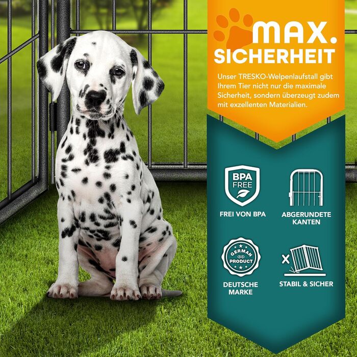 ТресКо® вольєр для цуценят 60 см, з дахом та анкерами | Вольєр для собак 8-секційний | Розкладний вольєр для собак з дверцятами | Збірка без інструментів | Вольєр для тварин, стійкий до погодних умов 77 x 60 см