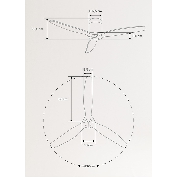 Вентилятор стельовий WINDCALM ABS чорний з пультом, 40W, Ø132cm, DC-двигун, таймер, літньо-зимовий режим, без освітлення