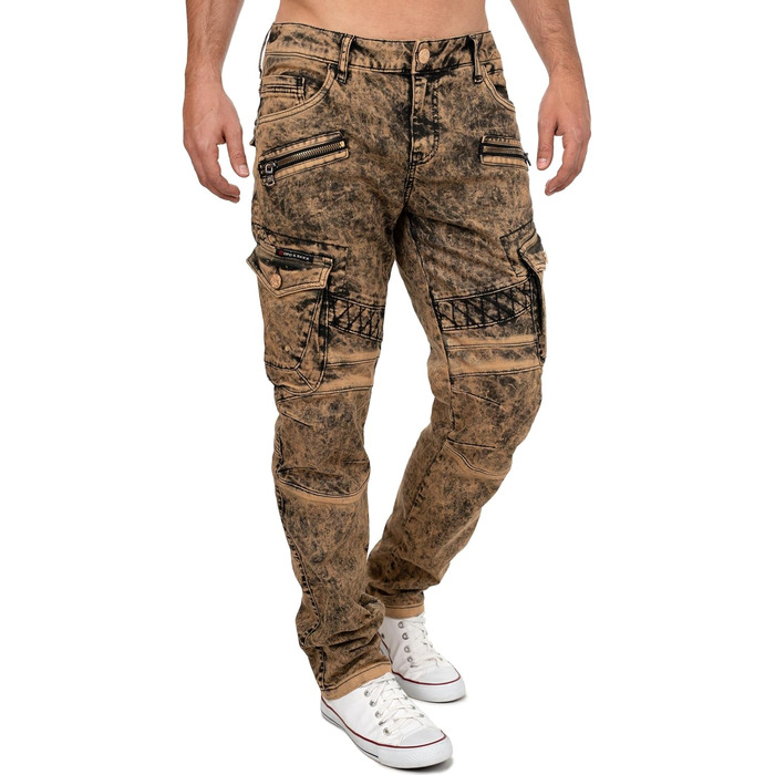 Чоловічі джинси Cipo & Baxx Slim-Fit, Regular-Fit, Biker - коричневі (36W/34L, 39) з ефектом Destroyed та стразами