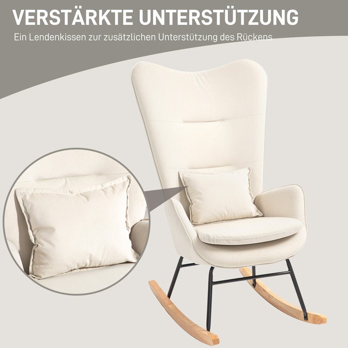 HOMCOM Rocking Chair Glider Armchair, Still Chair with Velvet Look, Rocking Chair with a 120 kg Load Capacity for Bedrooms, Living Rooms, Cream White | Aosom