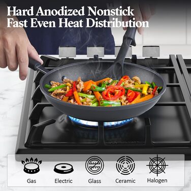 Cook N Home професійний набір посуду з анодованого алюмінію, скло, чорний, 12 предметів