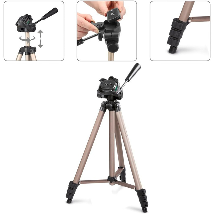 Легкий штатив-трипод Hama Star 05 106-3D з 3-позиційною головкою, шампань (висота 42-125 см)