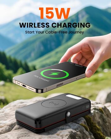 Power Bank FEELLE 27000mAh з сонячною панеллю та швидкою зарядкою 22.5W USB-C, PD 4.0, QC 3.0 для смартфонів та планшетів (Помаранчевий)