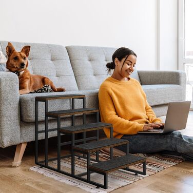 Сходинка для тварин до вікна, багатоярусне ліжко для собак зі сходинками, 4-ступенева сходинка для високих ліжок для маленьких собак та котів (Коричнева, 5 сходинок)