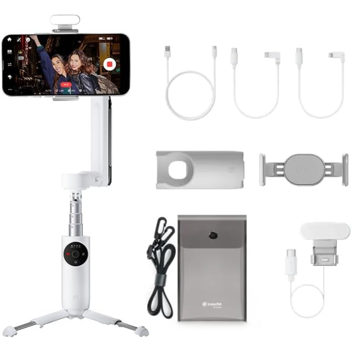 Insta360 Flow - Gimbal для смартфона з автотрекінгом, 3-осьова стабілізація, вбудований селфі-стік та штатив, білий