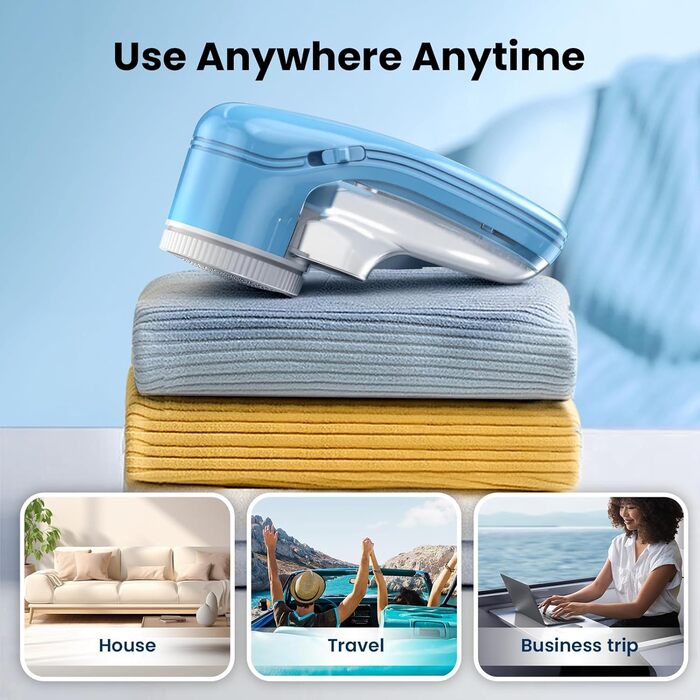 Електричний видалення ворсу для одягу та килимів, USB, 3 леза, блакитний