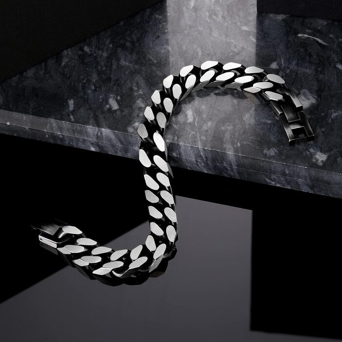 Чоловічий браслет-ланцюжок Kubanisches Gliederkettenarmband LUCKY2+7: срібло, чорний, нержавіюча сталь