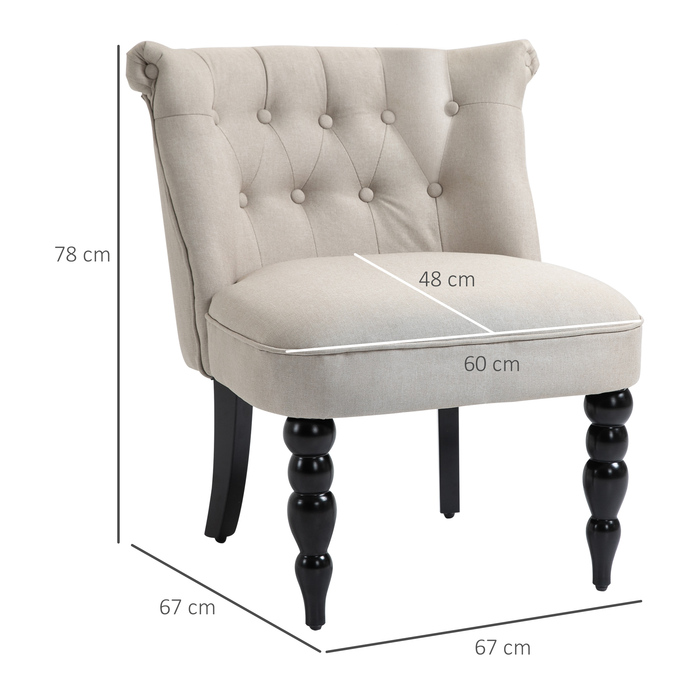 HOMCOM Vintage Armchair, Recliner Chair, Upholstered Chair 67x67x78 cm, Linen Cover, Wooden Frame, Beige and Black, ideal for Dining Room & Living Room
