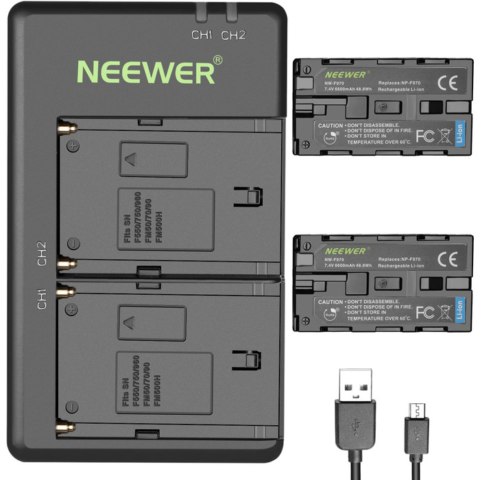 Акумулятор NEEWER NP-F750 2x 5600 mAh з USB-зарядним пристроєм, сумісний з Sony NP-F550/570/750/770/930/950/FM55H/FM500H/QM71/QM91/QM71D, NEEWER LED-ліхтарі, монітори, моторні слайдери