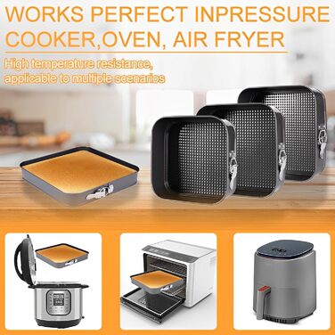 Набір форм для випікання тортів та кексів, квадратні, чорні, металеві, знімний дно, антипригарне покриття