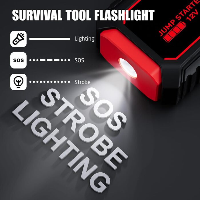 Портативний пусковий пристрій Povasee Starthilfe Powerbank: 5000A для 12V авто (до 10л бензину/8л дизеля), з LED, 2 USB, кабель для підключення