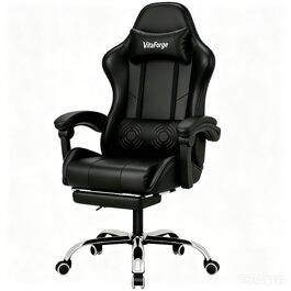 Ігрове крісло Ergonomic Gaming Chair з підніжкою, подушками під шию та поперек, 2D-підлокітниками, регулюванням висоти та поворотом на 360°, чорне