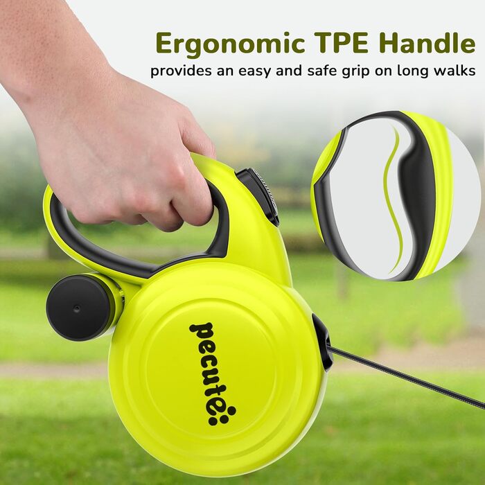 Рулетка для собак Pecute 10м, до 50 кг, зелена, антизаплутування, швидке гальмування