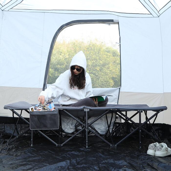 Кемпінгове ліжко REDCAMP XL з матрацом для дорослих, 226 кг, широке, міцне, розкладне, для відпочинку на природі, для гостей, офісу, дому (темно-сірий 2xl)