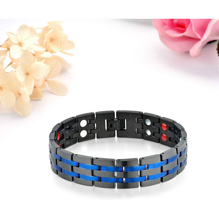 Магнітний браслет для чоловіків JewelryWe - терапевтичний, з нержавіючої сталі, великий, широкий, з ланцюжком. Ідеальний подарунок на День батька (4 шт.)