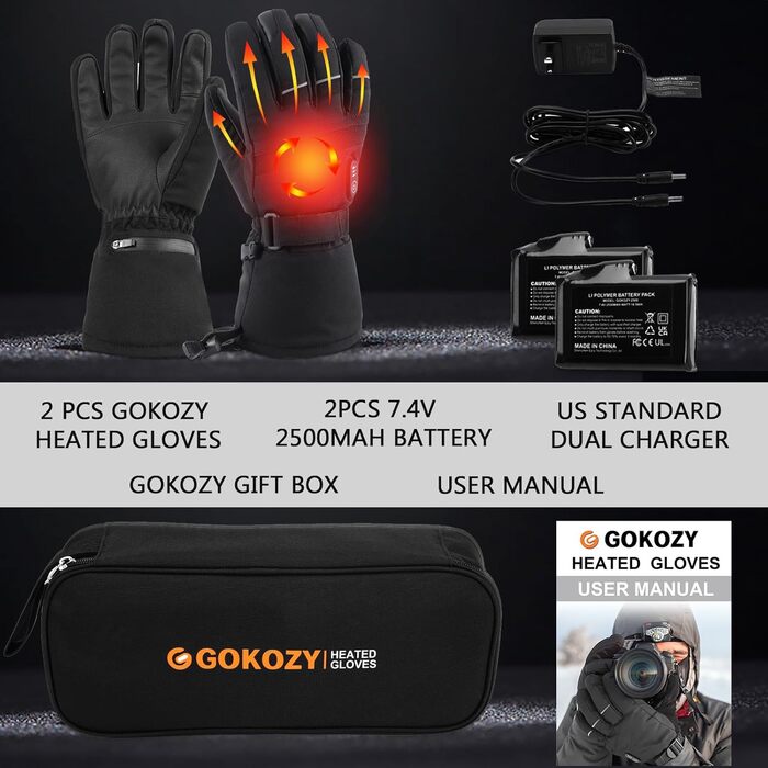 Гірськолижні рукавички з підігрівом Gokozy для чоловіків та жінок, 5000mAh акумулятор, 3 режими нагріву, для зимових видів спорту та походів, подарунок на Різдво та День подяки, розмір M, для холодної погоди