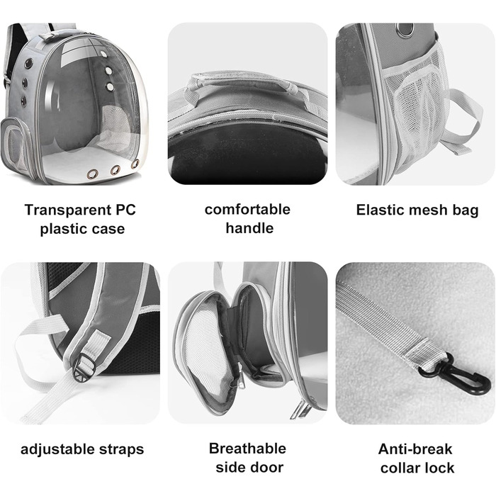 Сумка-переноска для котів, домашніх тварин, рюкзак-переноска, передня кишеня для маленьких, середніх котів, цуценят, собак (сіра)