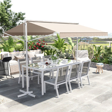 Outsunny Standmarkise Gartenmarkise 3x3m with Folding Arm and Crank, Beige, Ideal for Patio & Garden