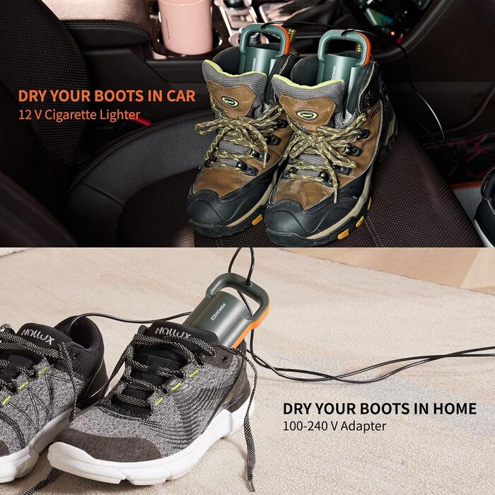XCMAN Portable Shoe Dryer and Boot Dryer, Boot Dryer for Winter Boots, Work Boots, Rain Boots, Ski Boots, with Integrated Blower and Heating - Ultra Silent 12V DC/AC Converter