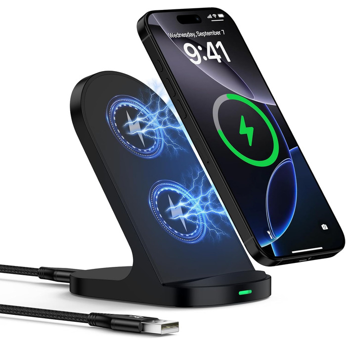 Бездротовий зарядний пристрій 15W Stand для Samsung Galaxy S25/S24/S23/S22/S21 FE та iPhone 16/15/14, Google Pixel 9/8/7/6 (Білий/Чорний)