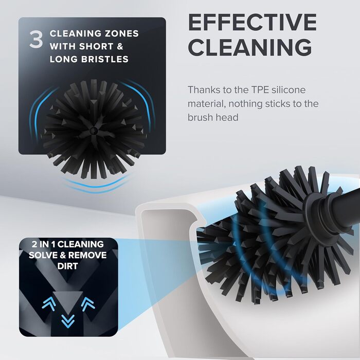 Набір для чищення унітазу Ingoy | Силіконова щітка для унітазу | Чорний | з нержавіючої сталі з кришкою | для ванної кімнати та гостьового туалету | знімний насадка | стильний дизайн