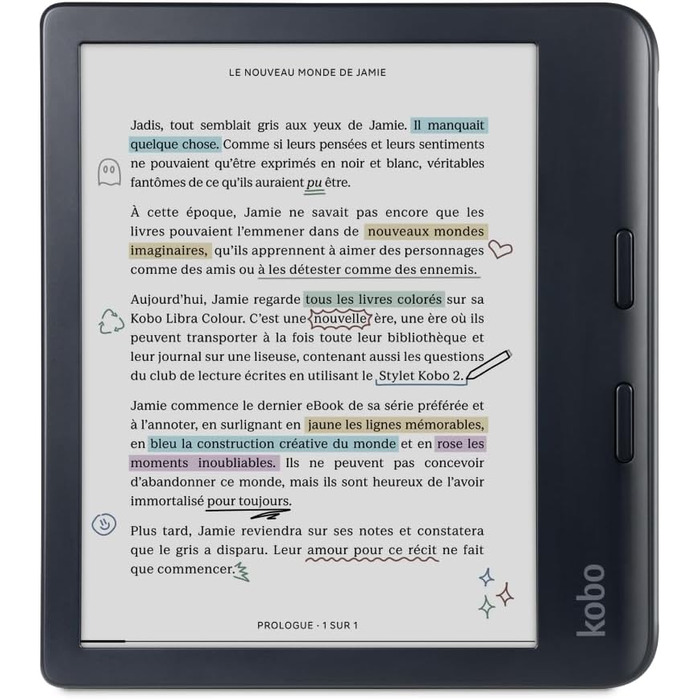 Kobo Libra Color: eReader з 7-дюймовим екраном Kaleido™ 3, підтримує аудіокниги, водонепроникний, білий (чорний)